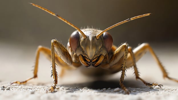 Detailed close-up of an insect with prominent mandibles large eyes and hairy legs conveying a sense of scrutiny photo