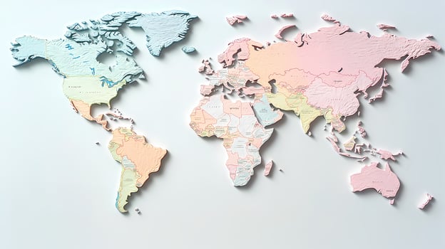 3d world map showing all continents and countries photo