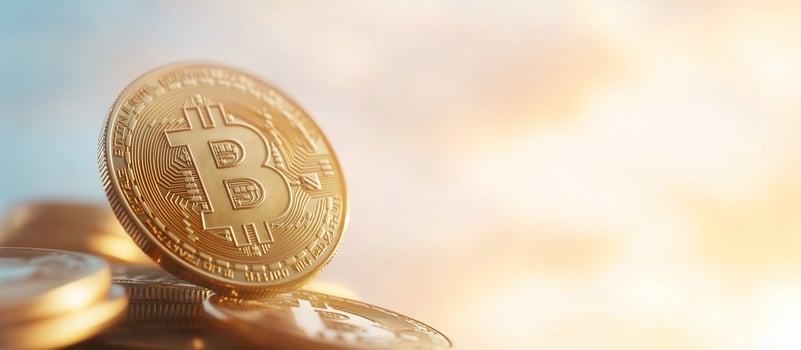 A close-up of a Bitcoin coin against a blurred background. photo