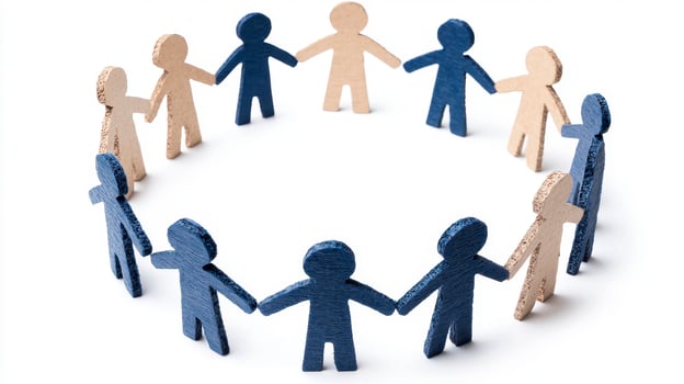 Unity in Diversity A Symbol of Collaboration, illustrating a group of interconnected people standing together in a circle, representing teamwork and mutual support This Image symbolizes harmony and photo