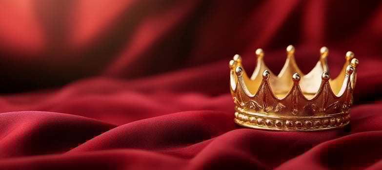 Golden crown on red fabric photo