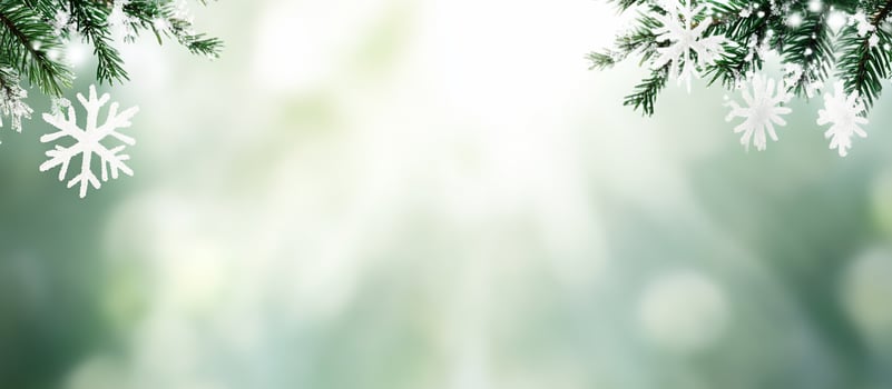 Christmas background with snowflakes and fir branches photo