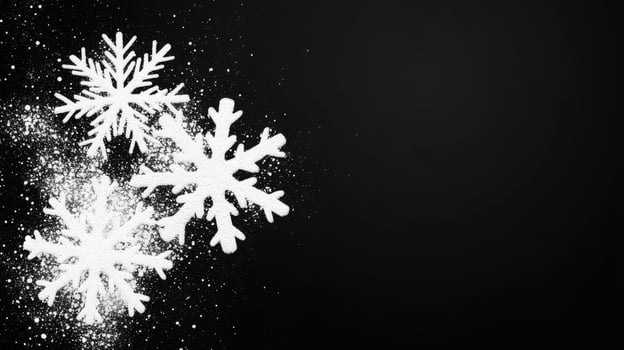 Snowflakes falling against a dark background in winter season photo