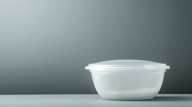 White plastic container on gray background in minimalistic style photo