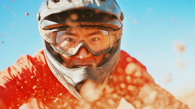 Adventurous Off Road Motorcyclist Riding Through Sand in Action Packed Scene photo