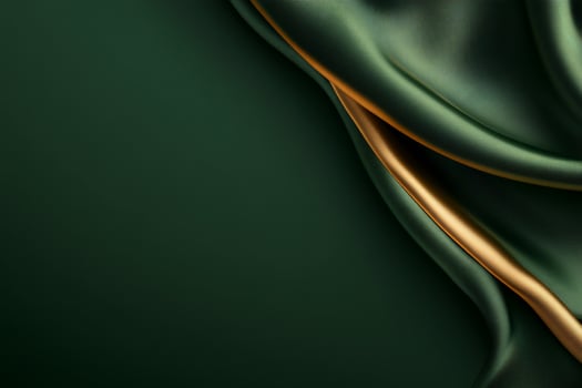 Elegant green and gold fabric draping, showcasing texture and color. photo