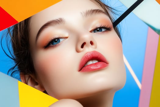 Beautiful woman with colorful makeup and bright eyes photo