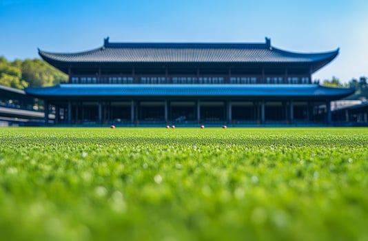 A misty football field in the early morning, with dew-covered grass and goalposts in the distance. A serene and atmospheric setting for sports photography and inspirational themes photo