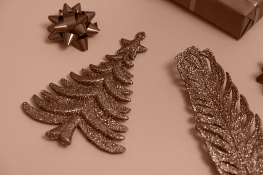 Decorative Christmas tree mocha mousse trendy 2025 new year colour photo