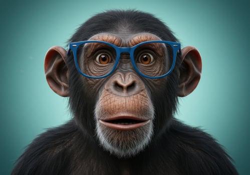 Chimpanzee Wearing Blue Glasses Digital Art photo
