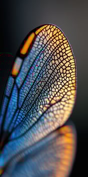 Close-Up of a Dragonfly Wing Displaying Delicate Iridescent Patterns photo