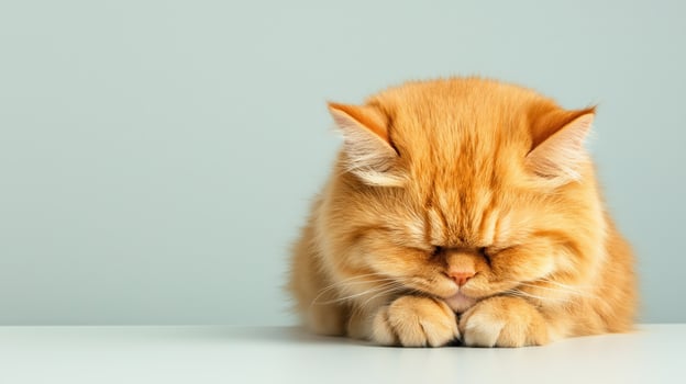 Adorable Fluffy Orange Cat Sleeping Peacefully, Cozy and Heartwarming Pet Photography photo