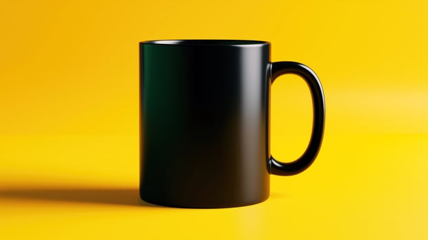Minimalist Black Mug on Vibrant Yellow Background, Perfect for Branding and Product Display photo