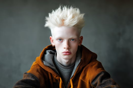 Portrait of Young Man with Albinism, Casual Fashion, Unique and Expressive Look photo