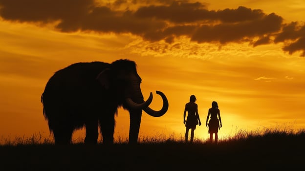 Majestic Elephant Silhouette Against Vibrant Sunset - Perfect for Nature and Wildlife Enthusiasts photo
