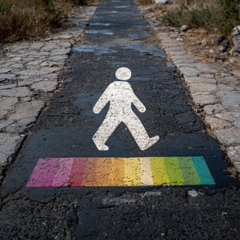 Pedestrian crossing with rainbow colors and a walking person symbol photo