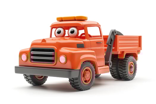 A cheerful orange toy truck with big eyes, ideal for children's playtime and imagination. photo