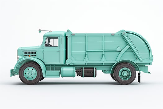 Vintage turquoise garbage truck showcasing retro design and charm. photo