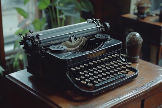 Vintage Typewriter Sitting on Wooden Desk Evoking Nostalgia photo