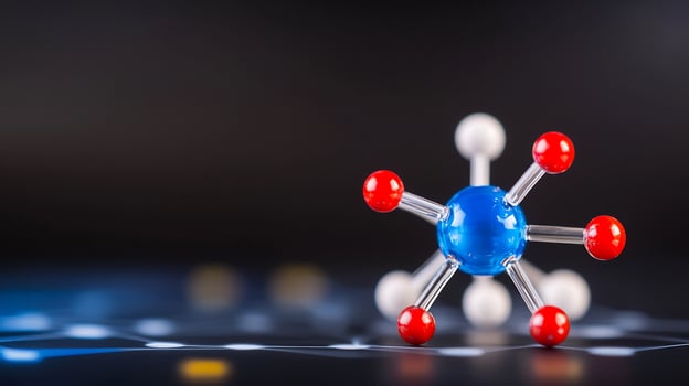A model of a molecule with red and blue spheres photo