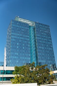 Prague, Czech Republic - September 20, 2024. Tokovo office building in Holesovice with glass facade photo