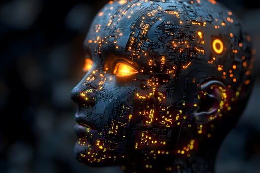 Futuristic Cybernetic Face with Glowing Circuitry for Tech Innovation Poster photo