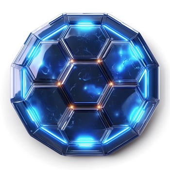 A futuristic hexagonal design featuring glowing blue elements, ideal for tech or gaming backgrounds. photo