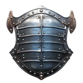 A detailed black and silver medieval shield, showcasing an intricate design and robust structure. photo
