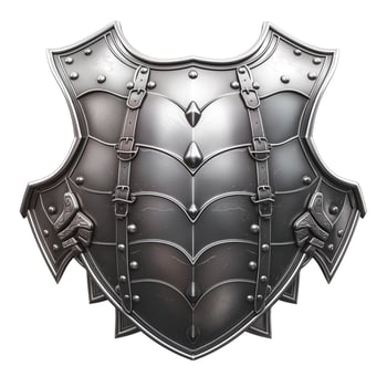 A detailed, metallic knight's chest plate featuring ornate textures and robust straps. photo