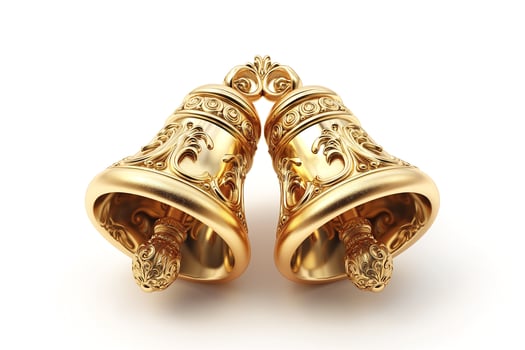 Two intricately designed golden bells with ornate details, symbolizing celebration and festivity. photo