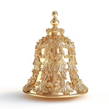 An ornate gold decorative bell with intricate floral designs, reflecting elegance and luxury. photo