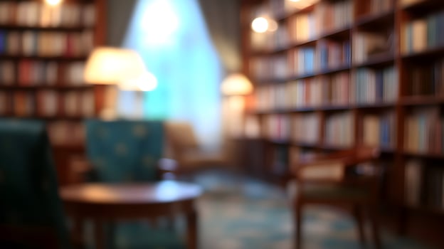 Serene study a blurred library interior evoking scholarly ambiance and vintage charm photo