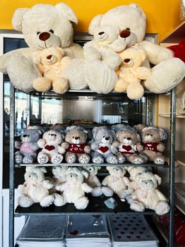 Shelf Display with Large and Small Plush Teddy Bears for Sale photo