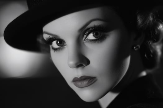 A striking black-and-white portrait of a woman with dramatic makeup. photo
