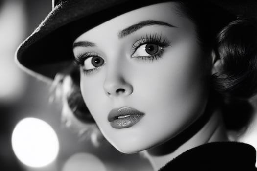 A close-up portrait of a woman in vintage style, exuding elegance. photo
