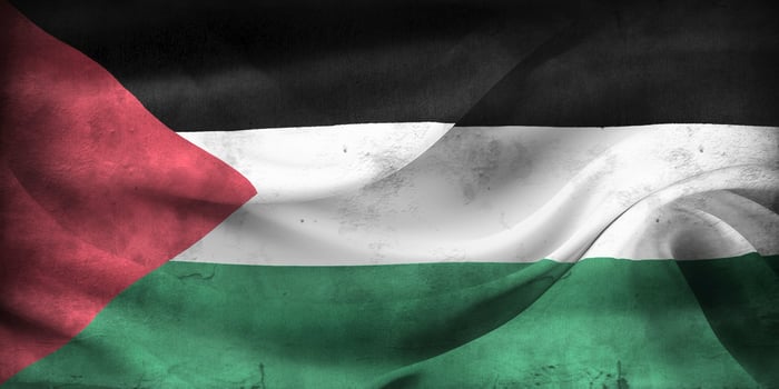Vintage look 3D-Illustration of a Palestine flag - realistic waving fabric flag photo