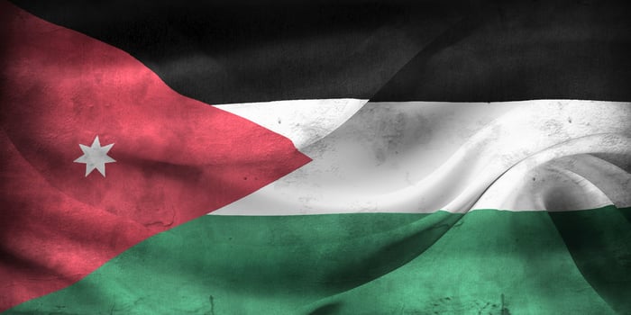 Vintage look 3D-Illustration of a Jordan flag - realistic waving fabric flag photo
