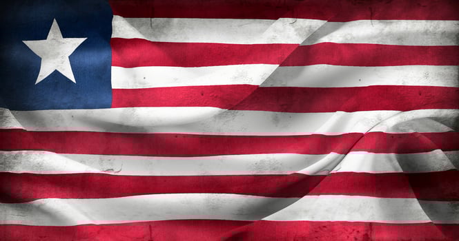 Vintage look 3D-Illustration of a Liberia flag - realistic waving fabric flag photo
