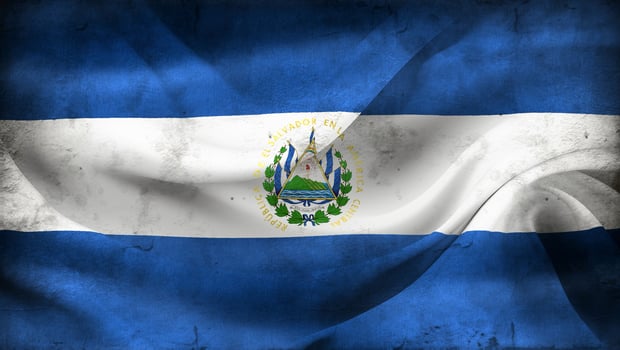 Vintage look 3D-Illustration of a El Salvador flag - realistic waving fabric flag photo