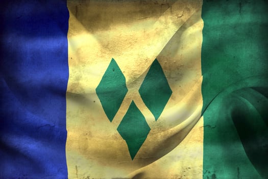 Vintage look 3D-Illustration of a Saint Vincent flag - realistic waving fabric flag photo