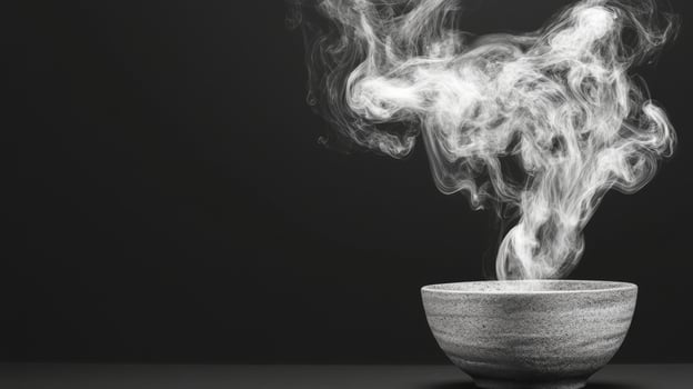 Hot bowl with rising steam photo