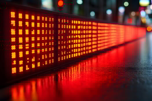 Illuminated Red LED Display in Urban Night Scene for Technology Concept photo