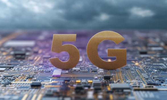 5G technology representation on a circuit board background. photo