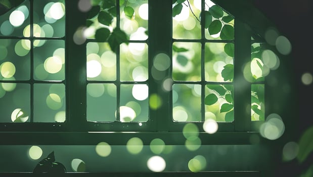 Lush green foliage framing a sunlit window in a tranquil indoor space during daytime photo