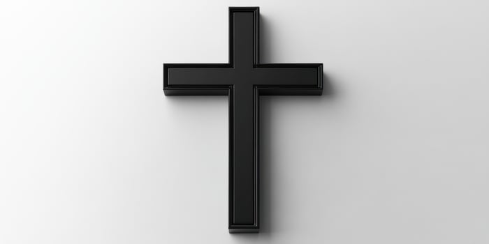 Black cross on a minimalist wall, symbolizing faith and spirituality in contemporary design photo