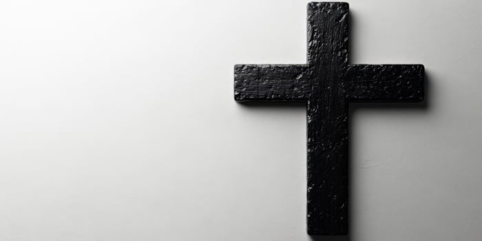 Black wooden cross displayed against a light background in a serene setting for reflection and meditation photo