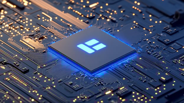 A close-up of a microprocessor on a circuit board with glowing elements. photo