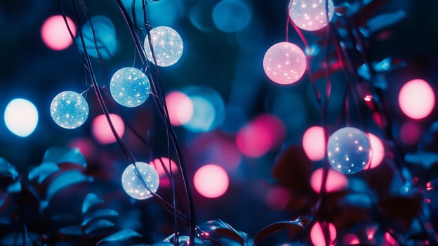 A dreamy display of colorful lights amidst foliage. photo
