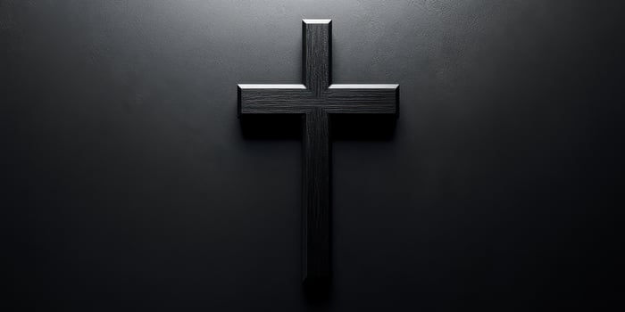 Elegant black wooden cross displayed against a dark background highlighting its simple beauty and significance in spirituality photo