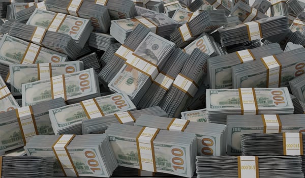 Money pile, banknotes, lots money, 3D illustration photo